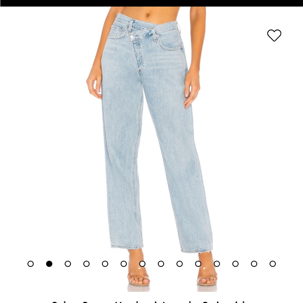 Agolde High Rise Straight Leg Jeans in Light Wash Blue